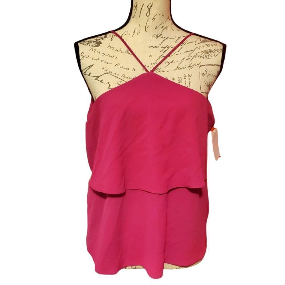 Love, Fire Ladies Size XS Fuschia Cross Neck Tiered Tank